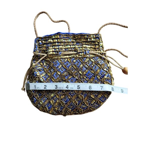 Potli Bag Purple Gold Drawstring Pouch Indian Bridal Party Embroidery Sequin - Picture 5 of 7